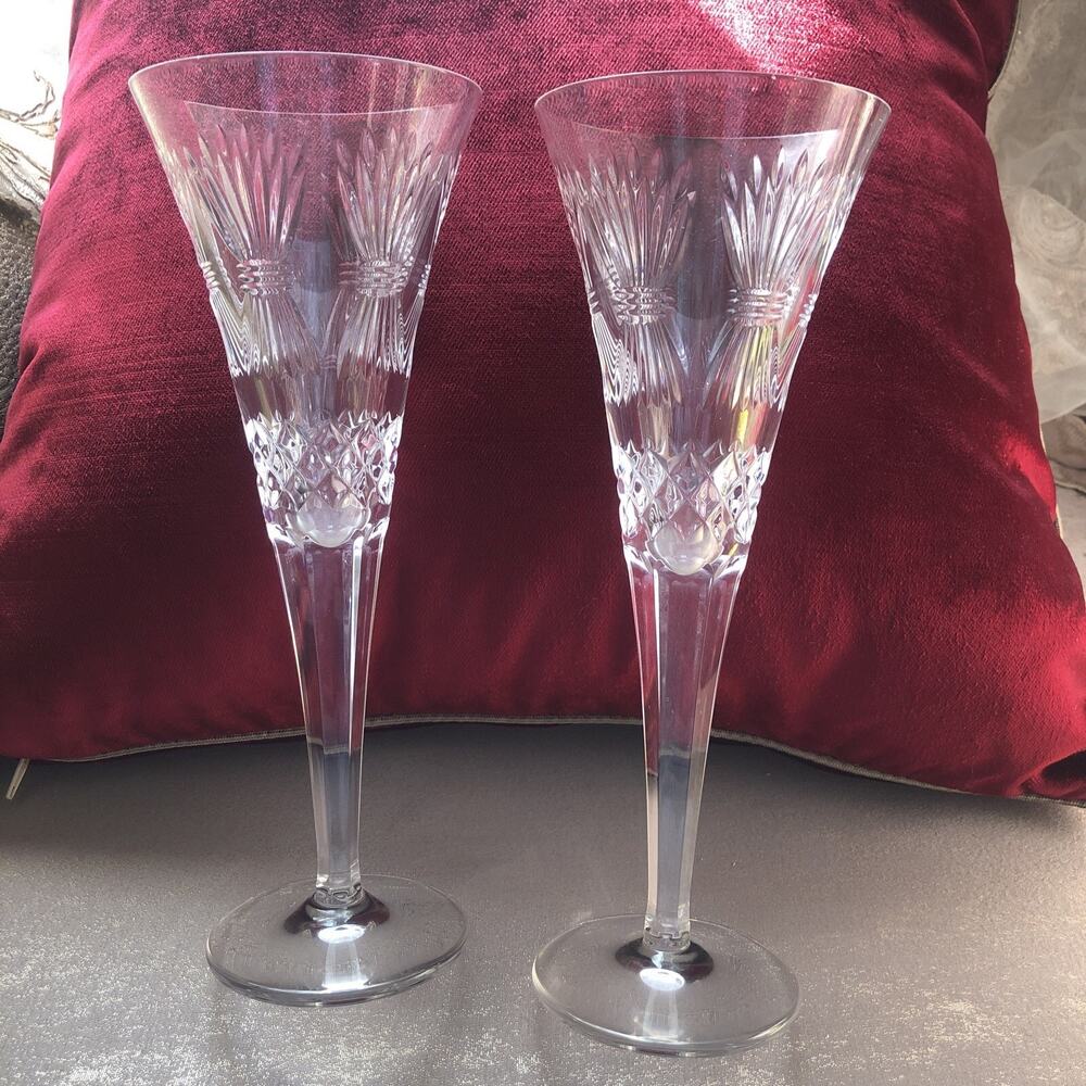 Waterford Crystal Millennium Prosperity Champagne Toasting Flutes Pair- Flawless